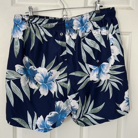 Lands End hibiscus floral bathing suit size XL blue swim trunks lining - Picture 3 of 6